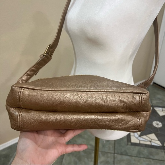 Vtg SAS Metallic Bronze Brown LEATHER CROSSBODY Handbag w/ Croc Trim Casual EUC - Picture 12 of 16